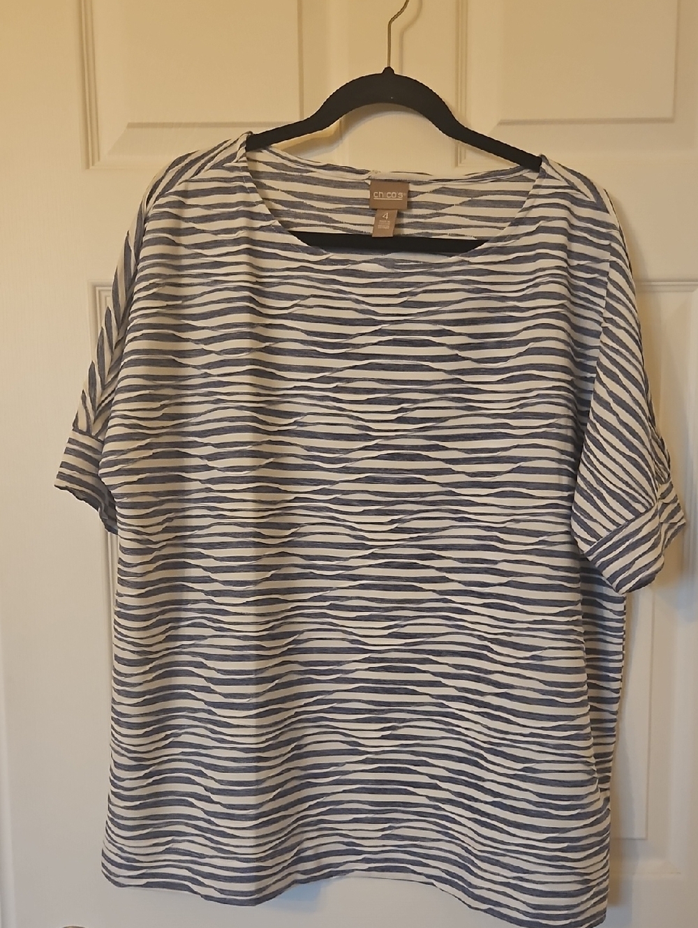 Chico's Blue and White Striped Short Sleeve Top